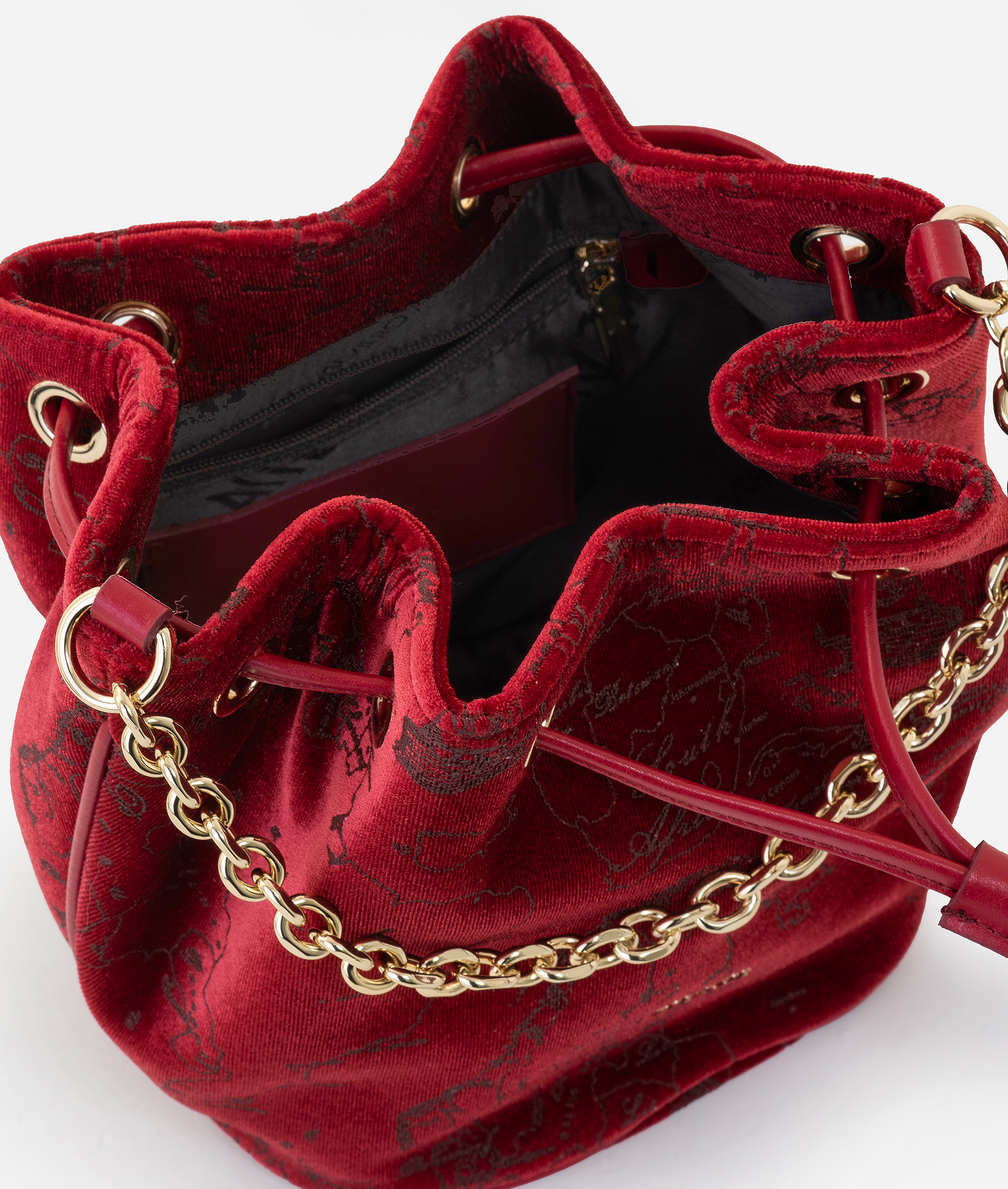 Jolly Bag mini secchiello in velluto Geo Filetto Rosso Alviero Martini 1C